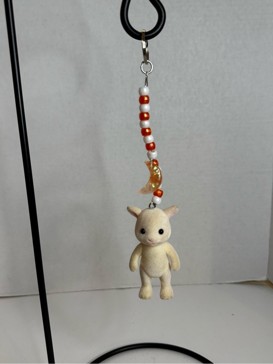 calico critters Other - Beige Plush Animal Keychain with Orange Beads and Moon Charm